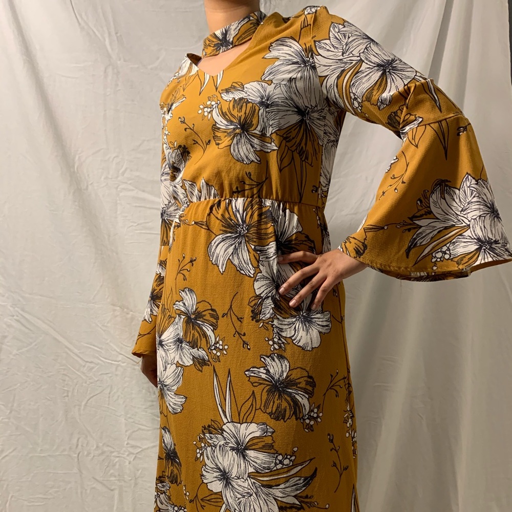 yellow ochre floral maxi dress
